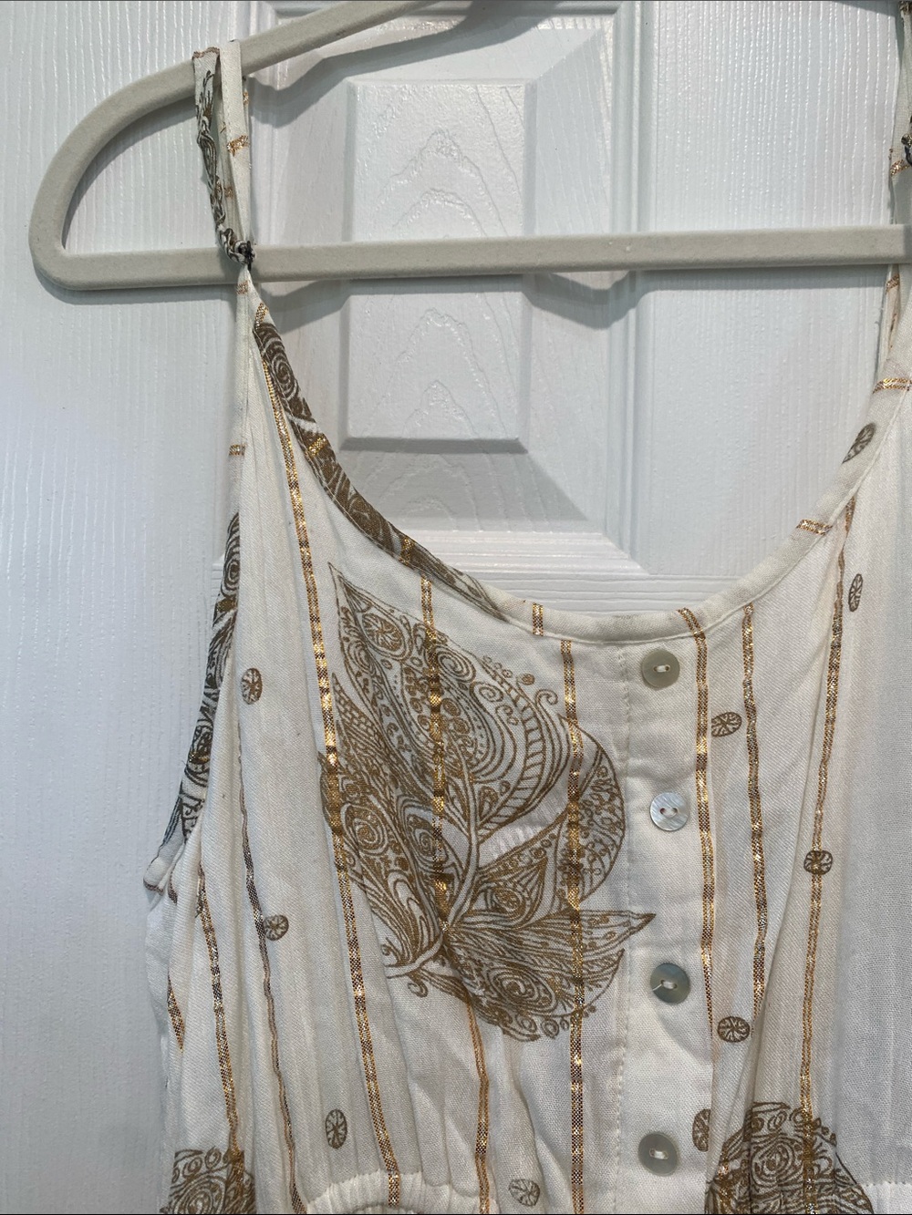 Women’s Cream high low Dress with Metallic Gold Print